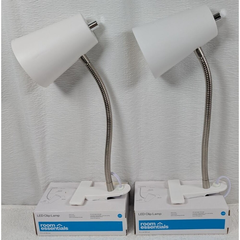 Room Essentials LED Clip-on Desk Lamp White Flexible 11" Gooseneck - 2 Pack